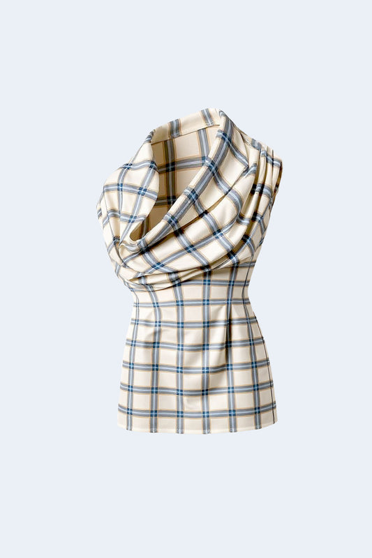 Plaid Satin Volume Mini Dress / Preorder