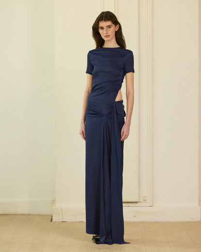 Blue asymmetrical knit long dress