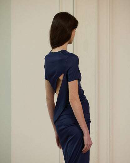 Blue asymmetrical knit long dress