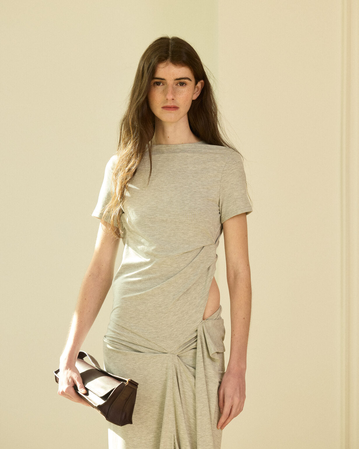 Grey asymmetrical knit long dress