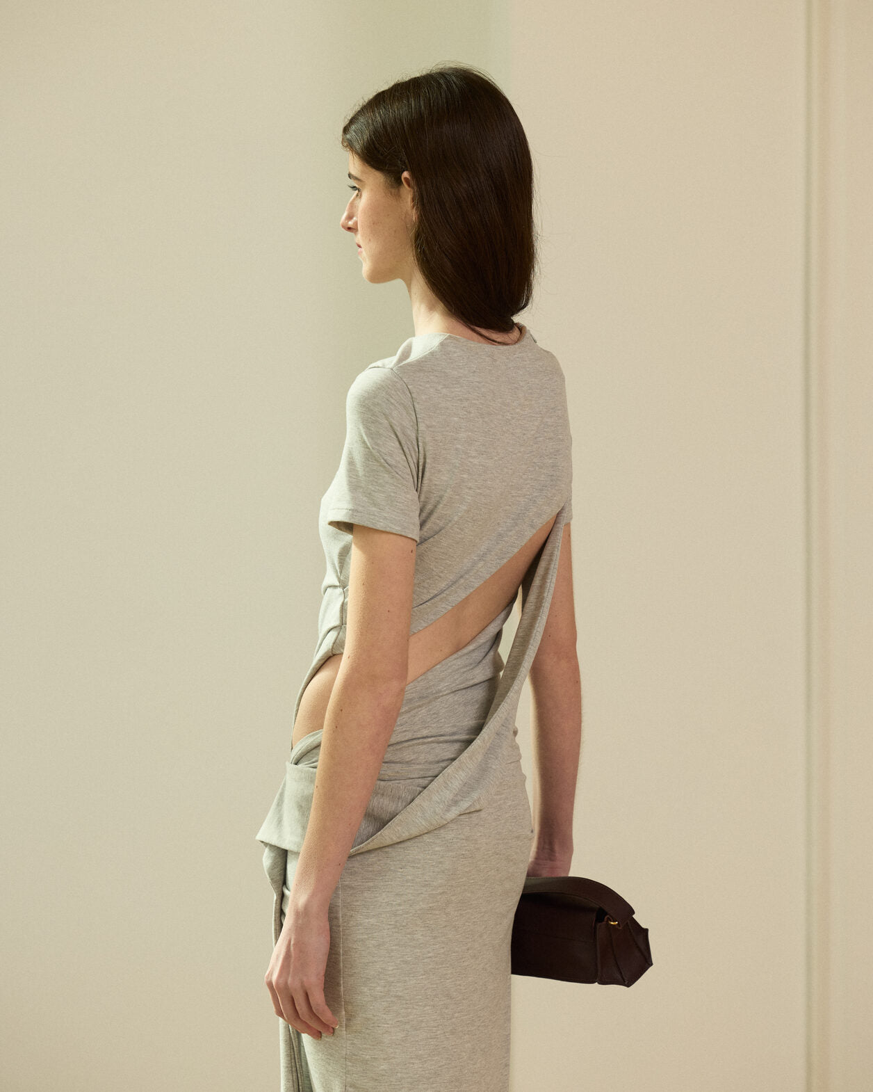 Grey asymmetrical knit long dress