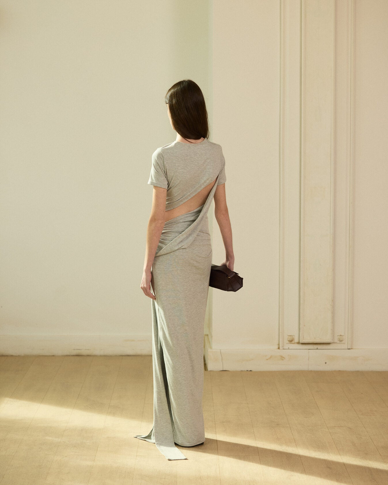Grey asymmetrical knit long dress