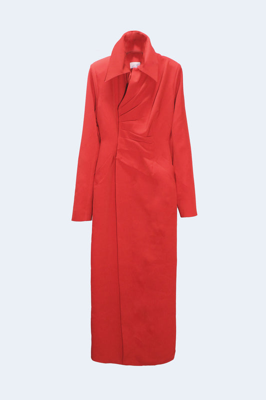 Red Crepe Straight Coat