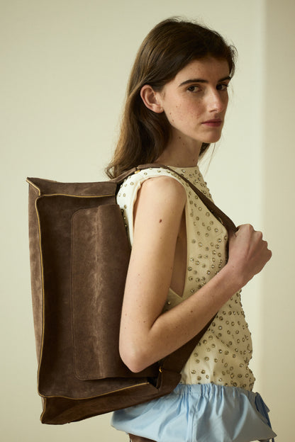 Brown Suede Maxi Crash Bag