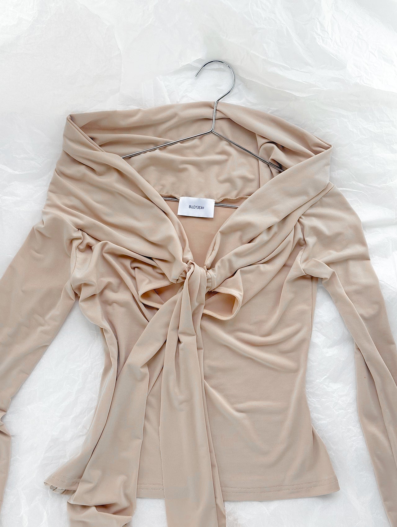 Beige Sweater with Bow Detail