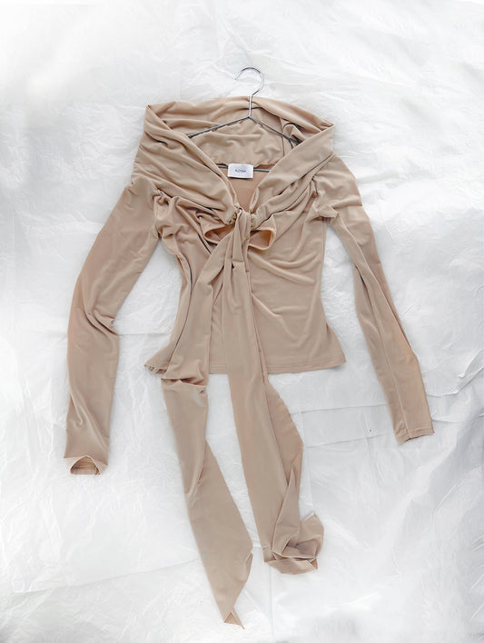 Beige Sweater with Bow Detail