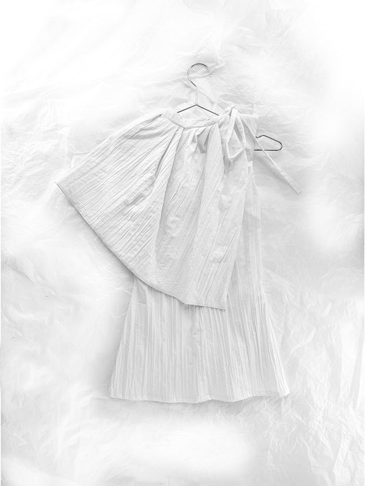 White Asymmetrical Pleated Blouse