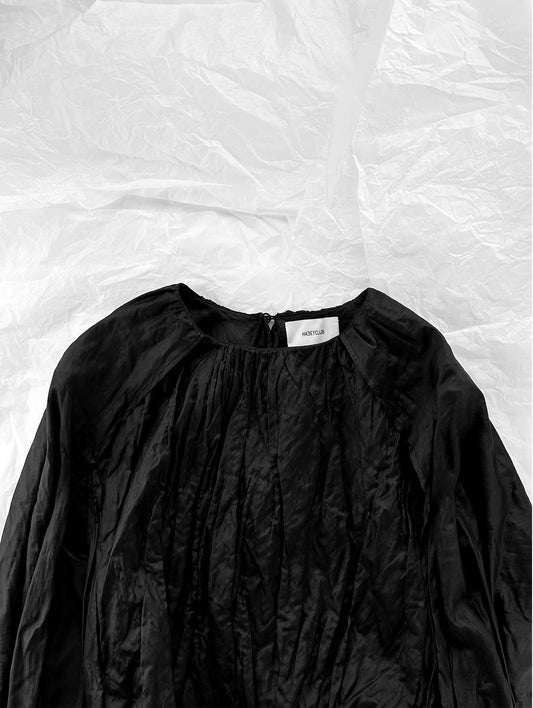 Black Semisatin Black Balloon Blouse