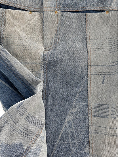 Soft Blue Denim Print Long Skirt