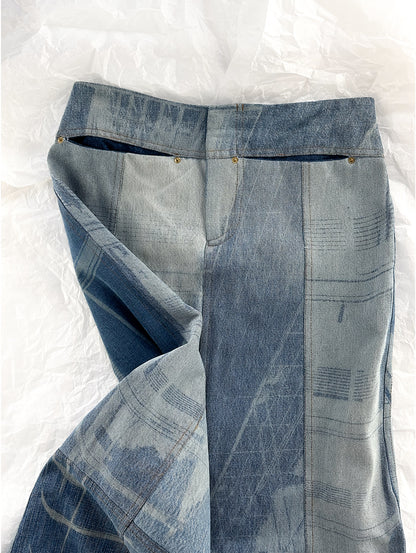 Soft Blue Denim Print Long Skirt