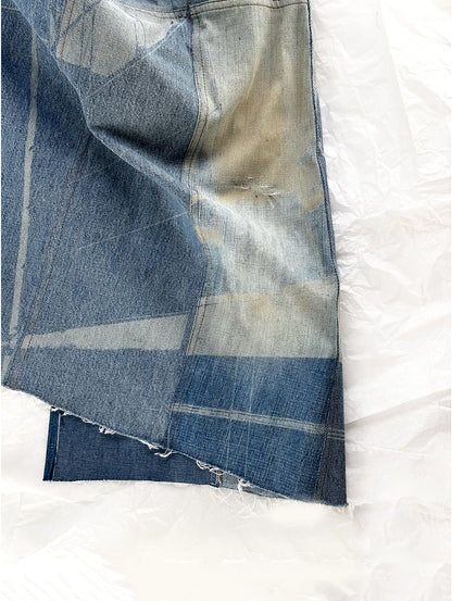 Soft Blue Denim Print Long Skirt