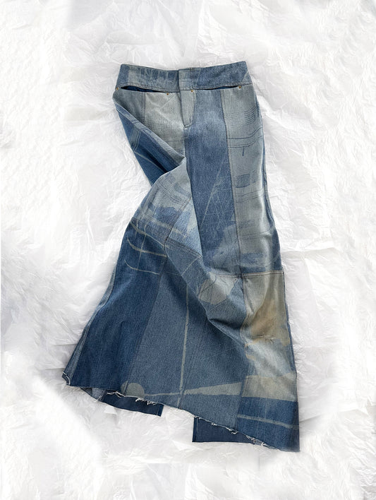 Soft Blue Denim Print Long Skirt