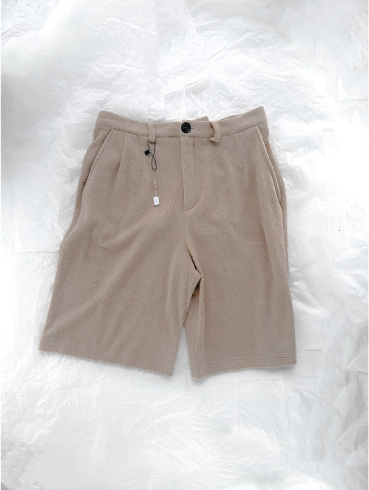 Soft Beige Knit Bermuda Pants