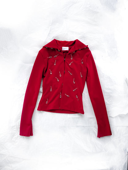 Red Knit Embroidered Jacket