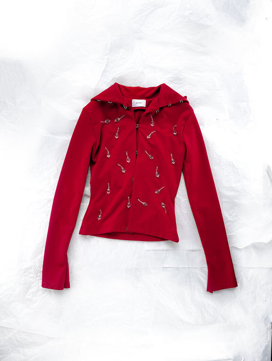 Red Knit Embroidered Jacket