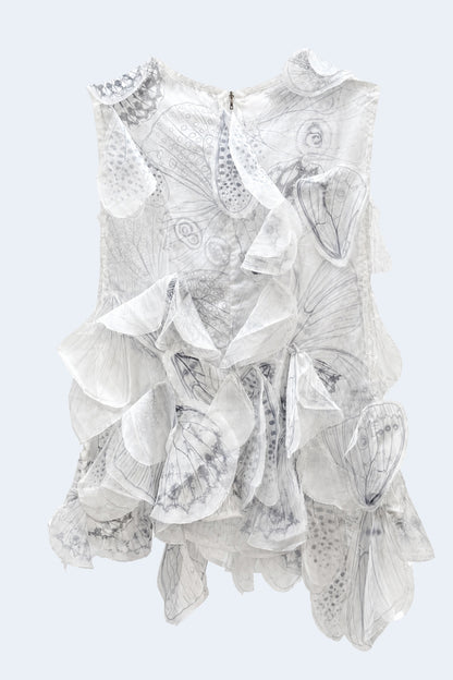 White top with organza butterflies