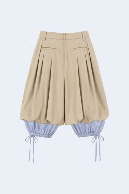 Beige wide-leg corduroy shorts