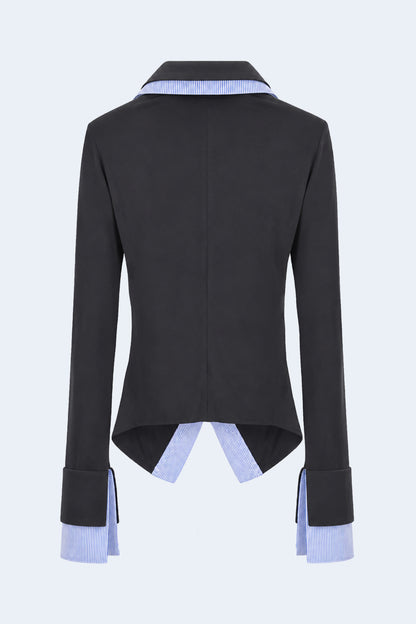 Grey Fitted double-layered knit shirt