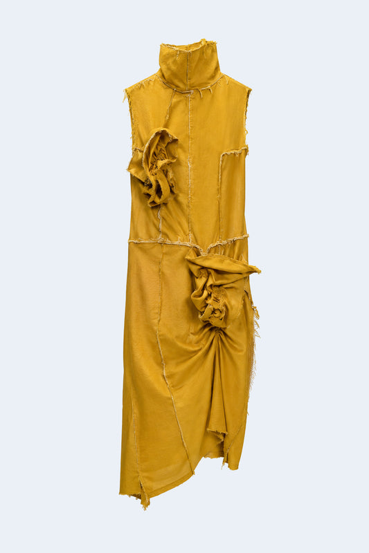 Mustard midi dress with knots