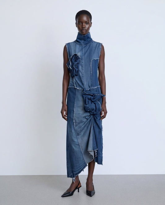 Denim midi dress with knots