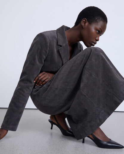 Grey corduroy long fitted coat