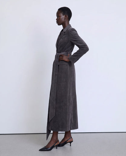 Grey corduroy long fitted coat