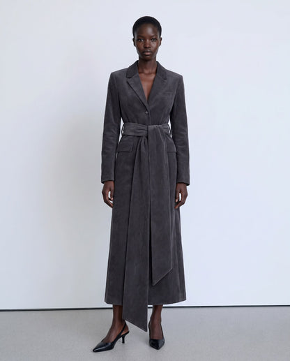 Grey corduroy long fitted coat