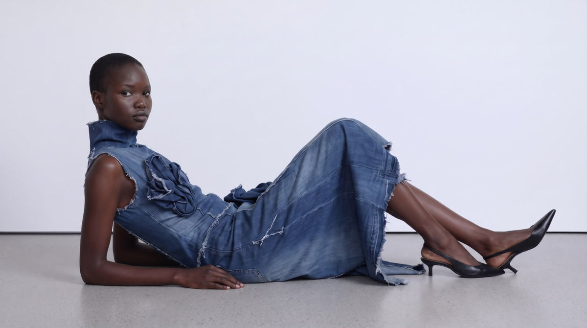 Denim midi dress with knots