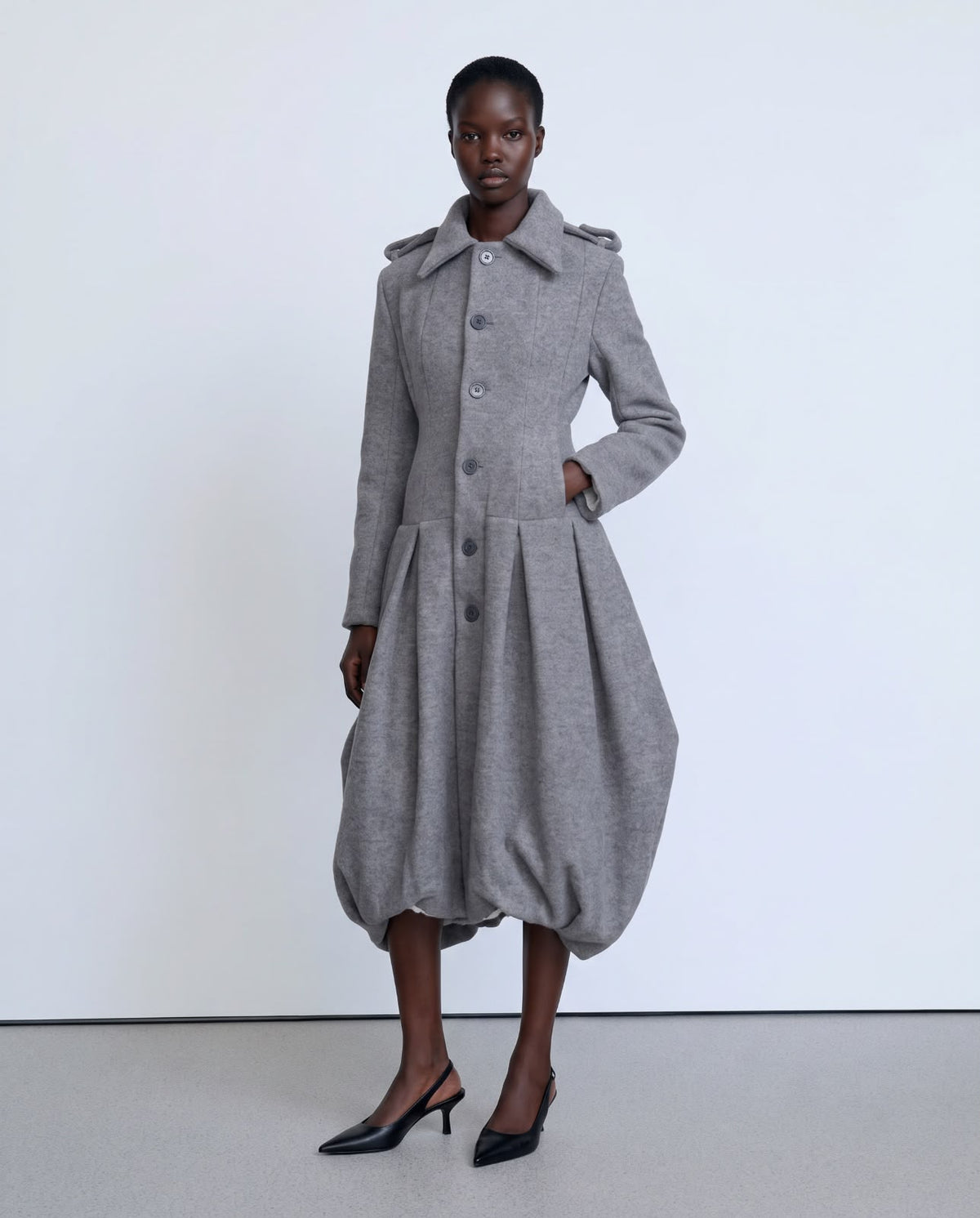 Grey Long Volume Coat