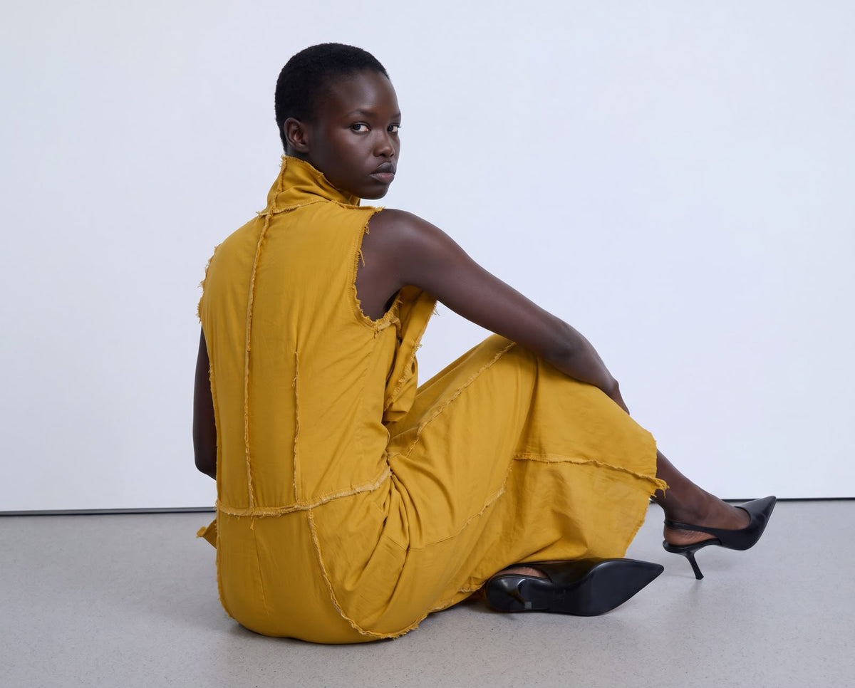 Mustard midi dress with knots