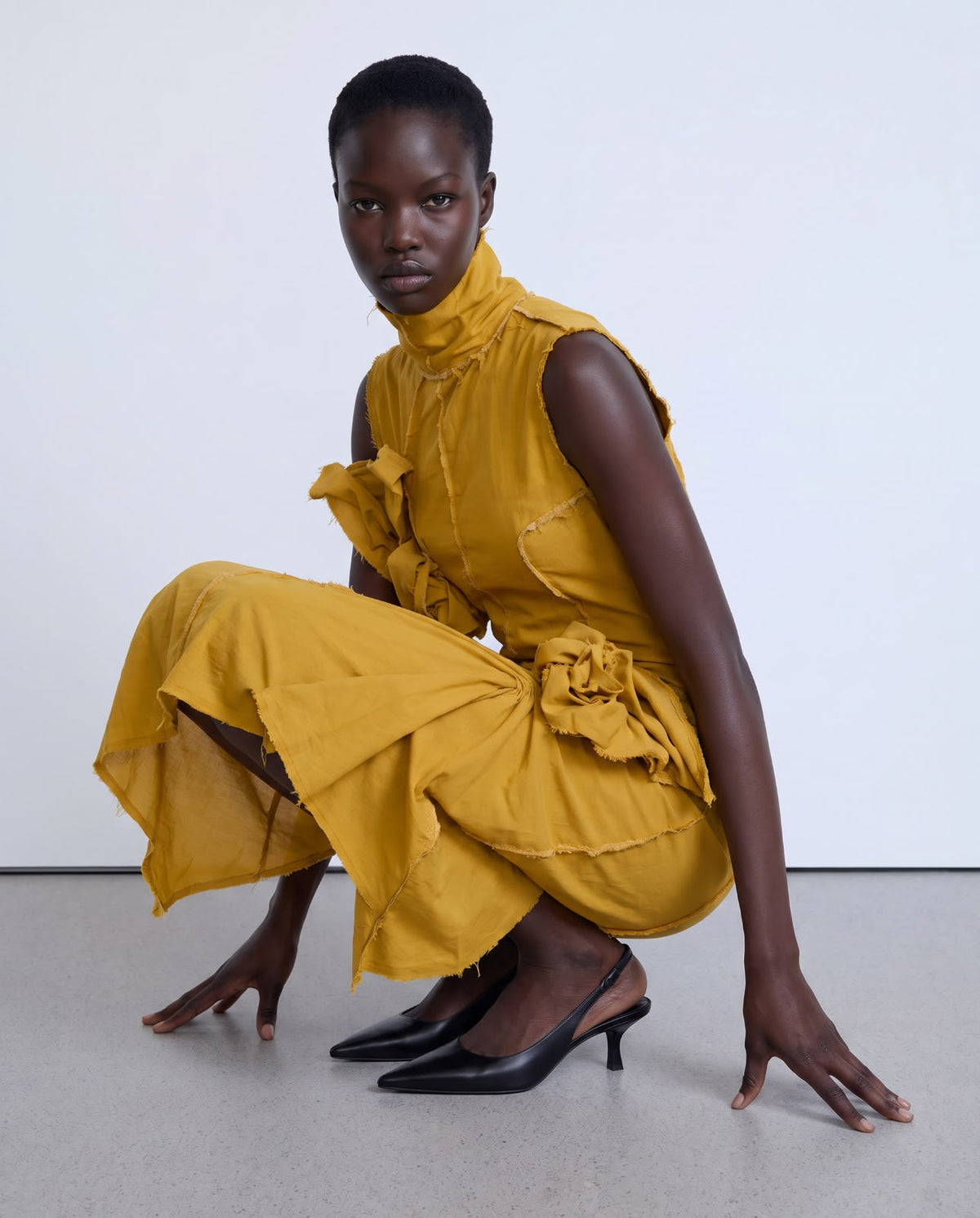 Mustard midi dress with knots