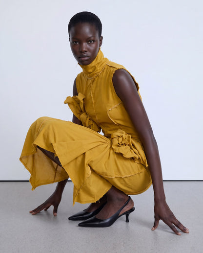 Mustard midi dress with knots