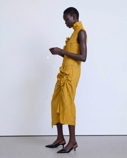 Mustard midi dress with knots