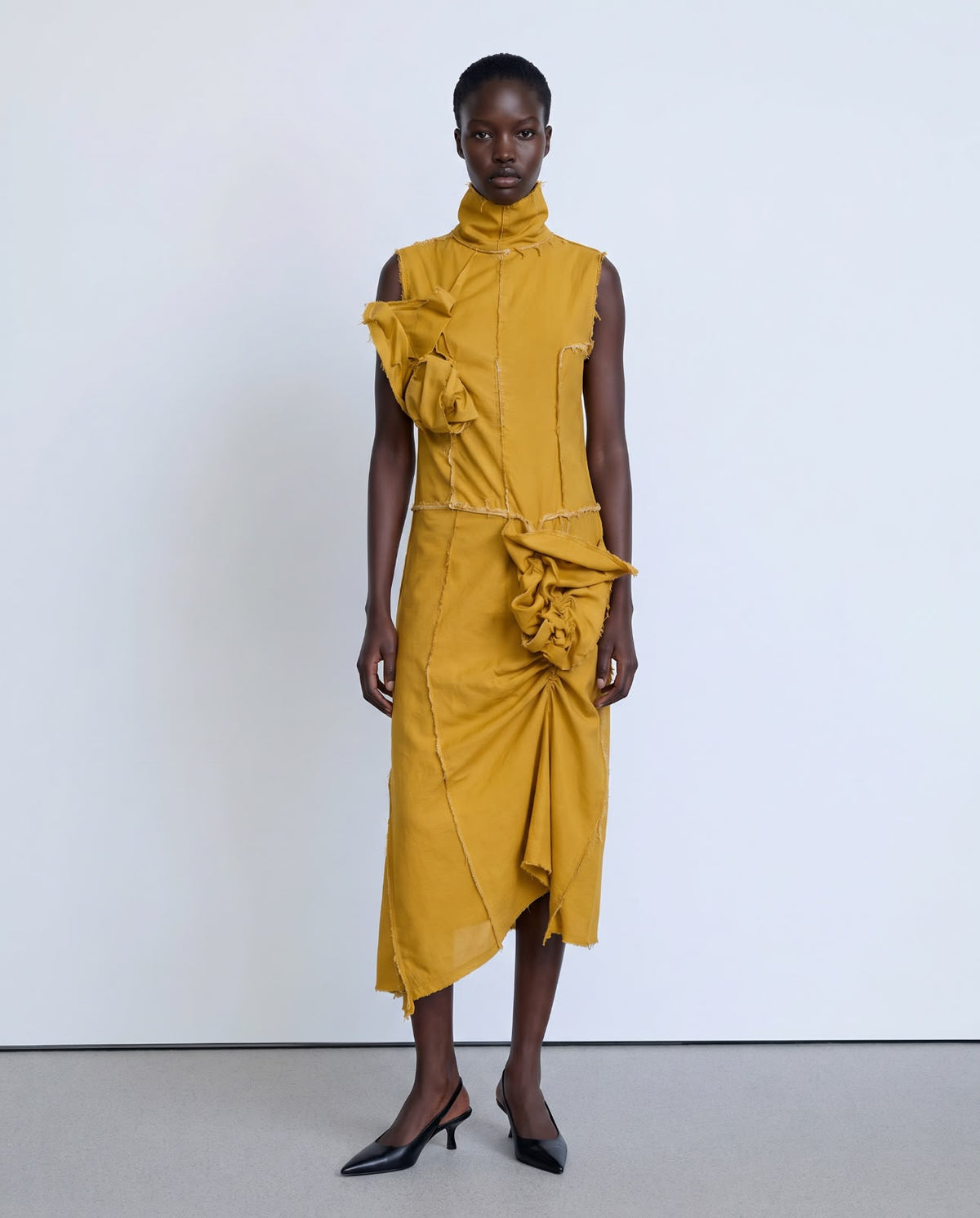 Mustard midi dress with knots