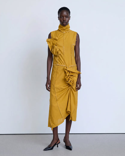 Mustard midi dress with knots