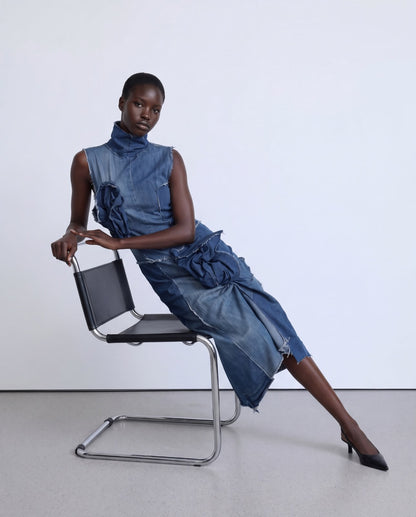Denim midi dress with knots