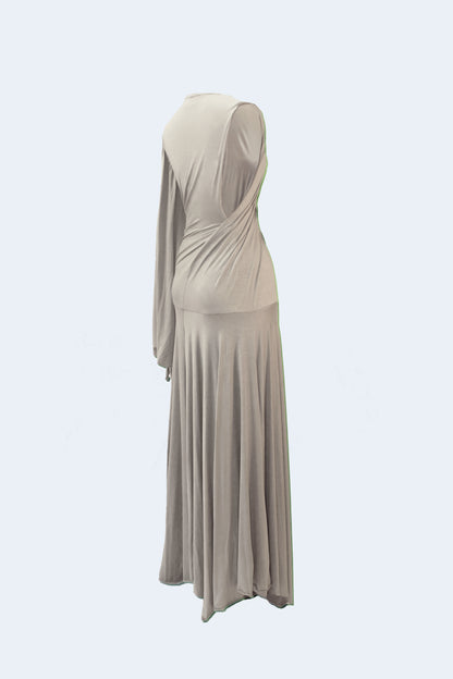 Beige Asymmetrical Knit Long Dress