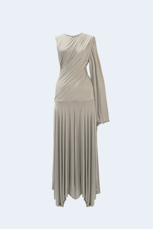 Beige Asymmetrical Knit Long Dress