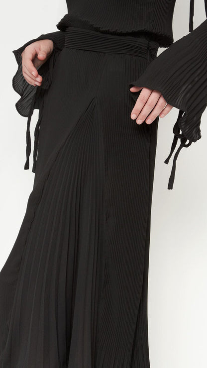 Black Pleated Midi Skirt