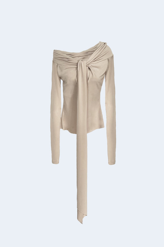 Beige Sweater with Bow Detail