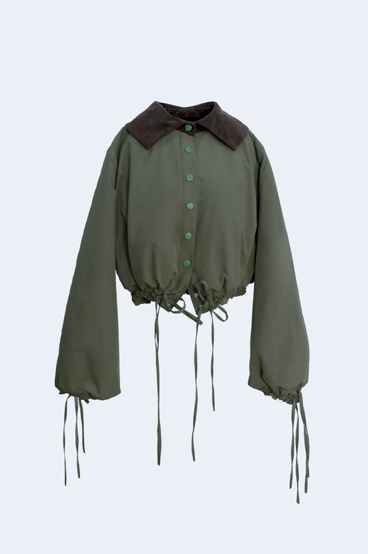 Bomber Gabardina Verde Volúmen