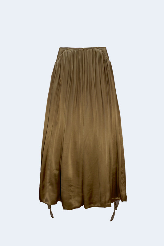 Brown Satin Volume Long Skirt