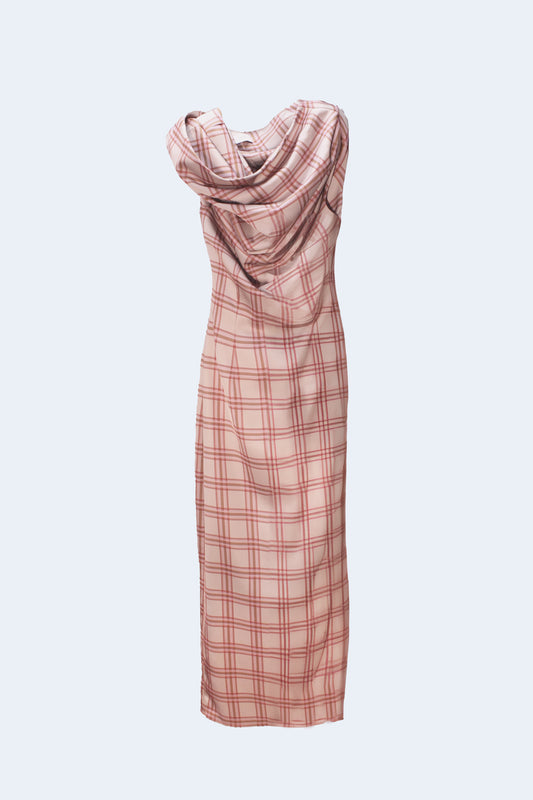 Plaid Satin Volume Long Dress / Preorder (Copia)