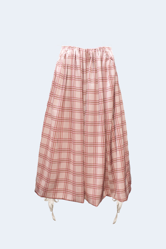 Plaid Satin Volume Long Skirt / Preorder