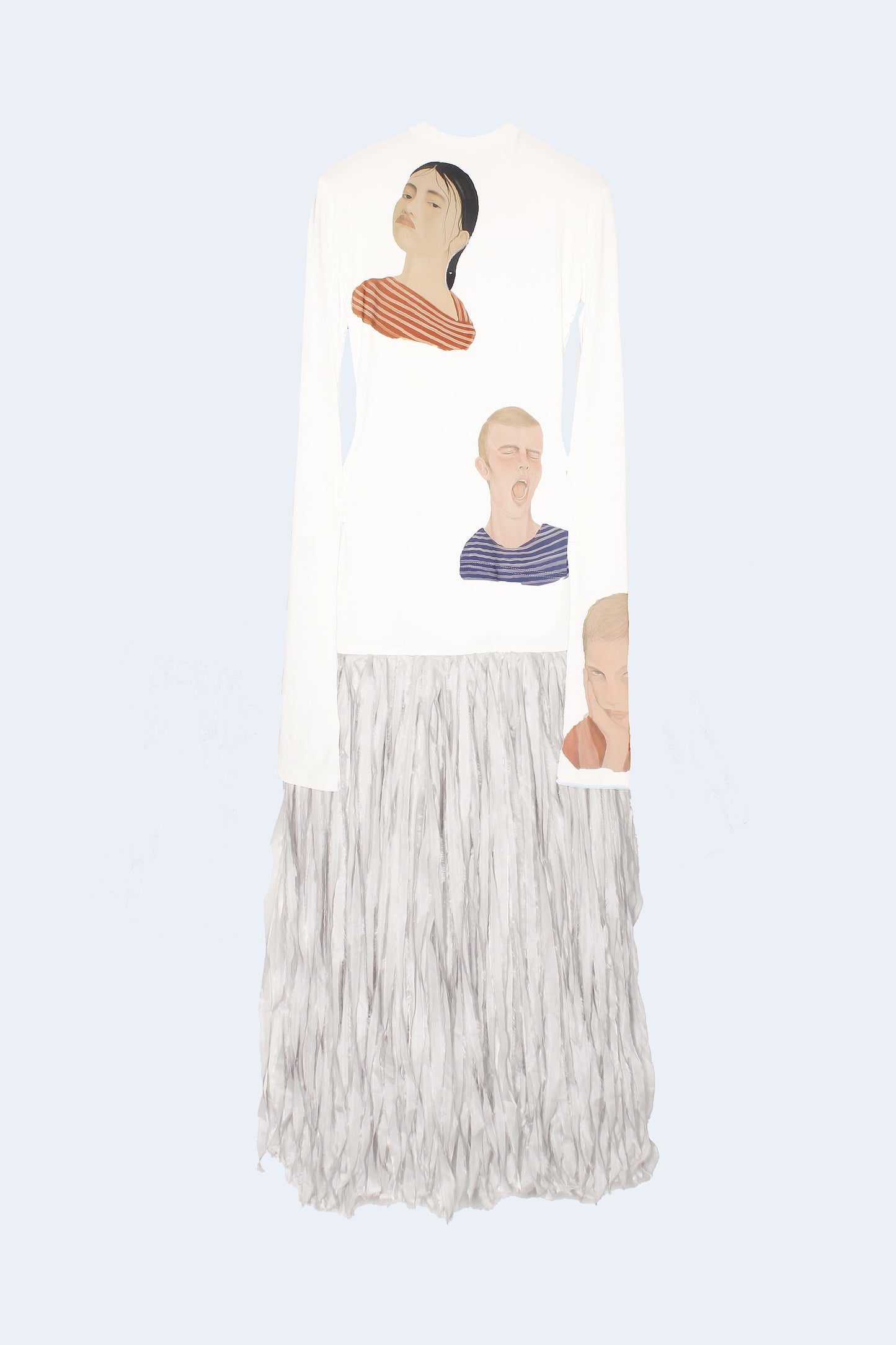 Face Print Dress With Silk Fringes