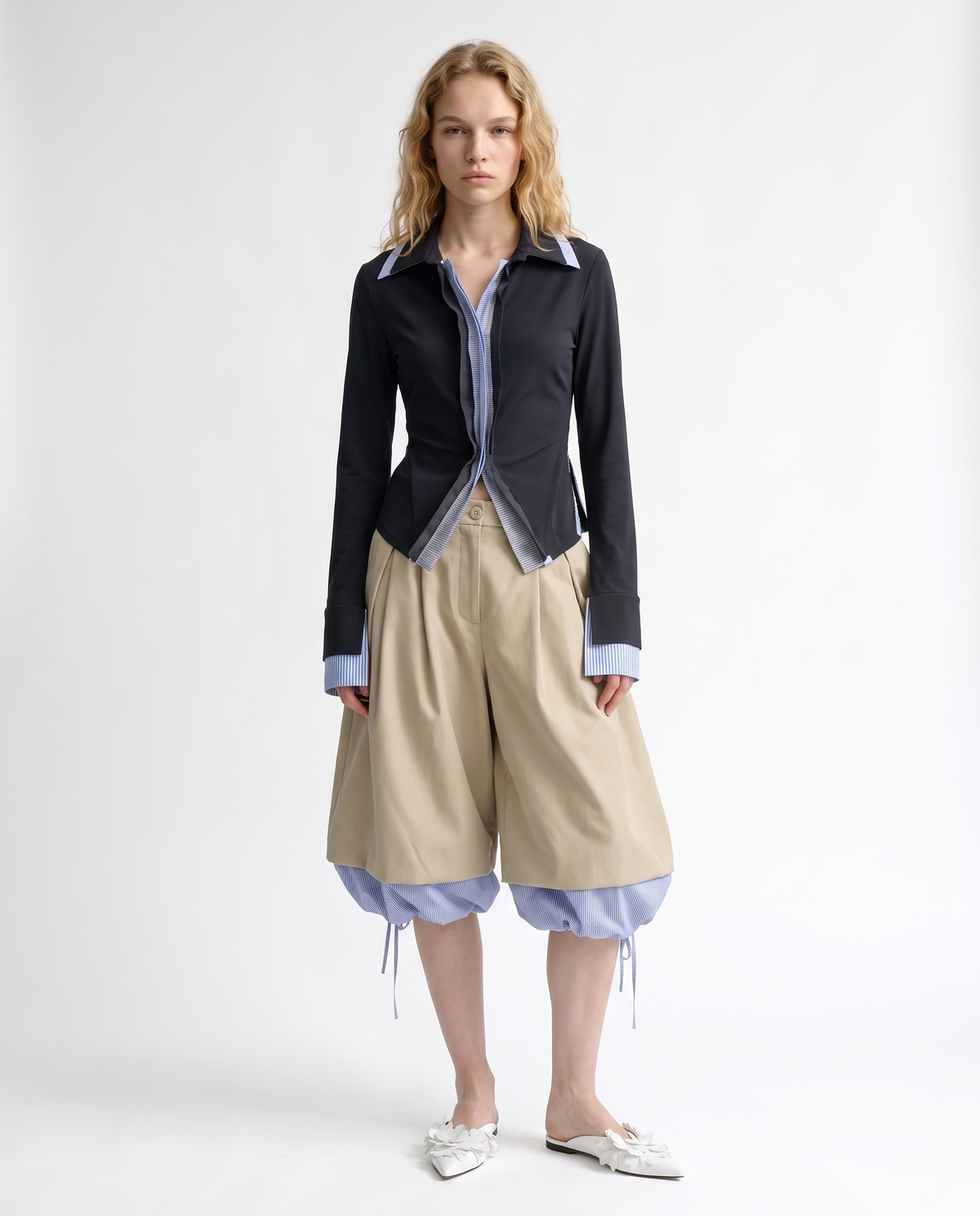Grey Fitted double-layered knit shirt