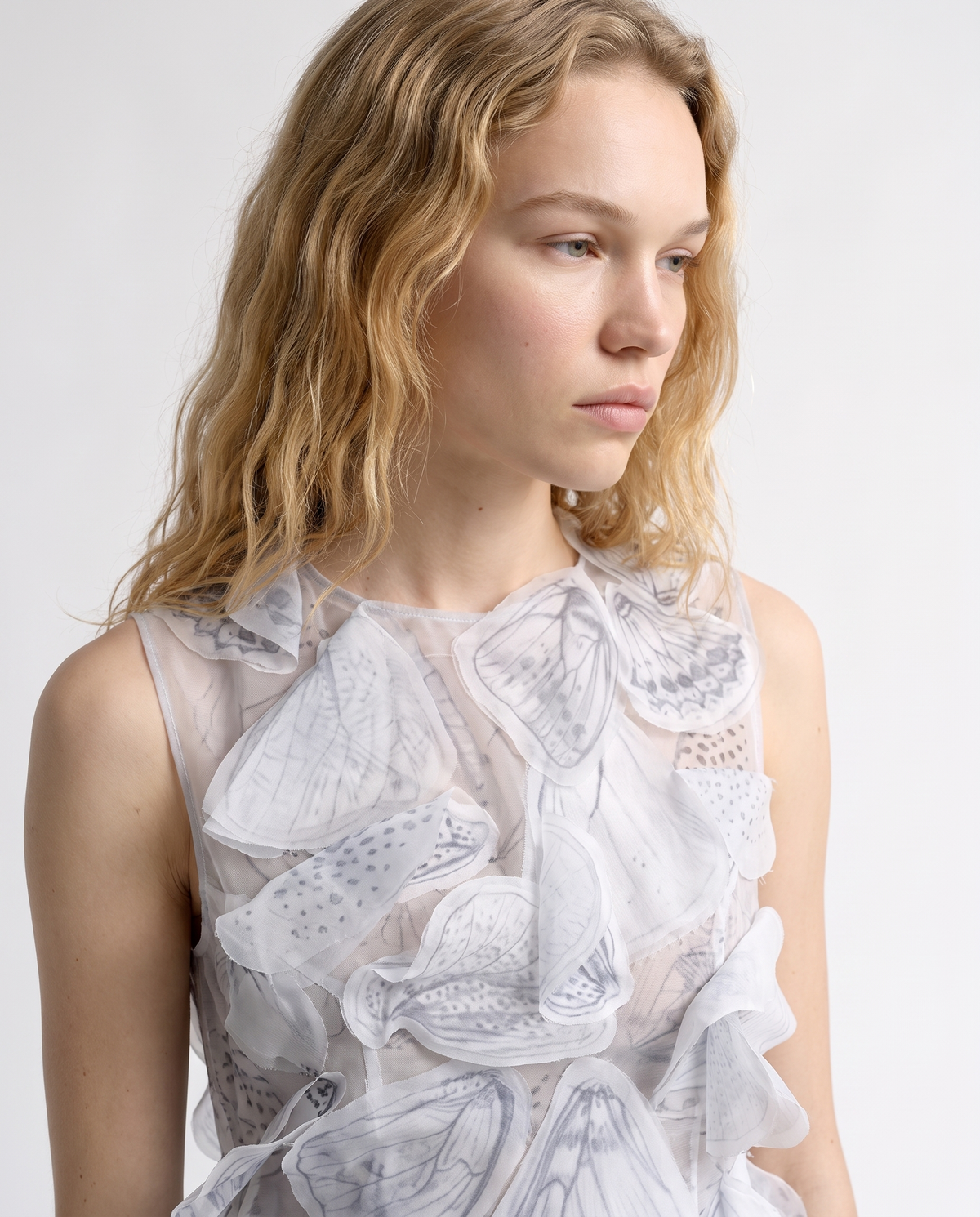White top with organza butterflies