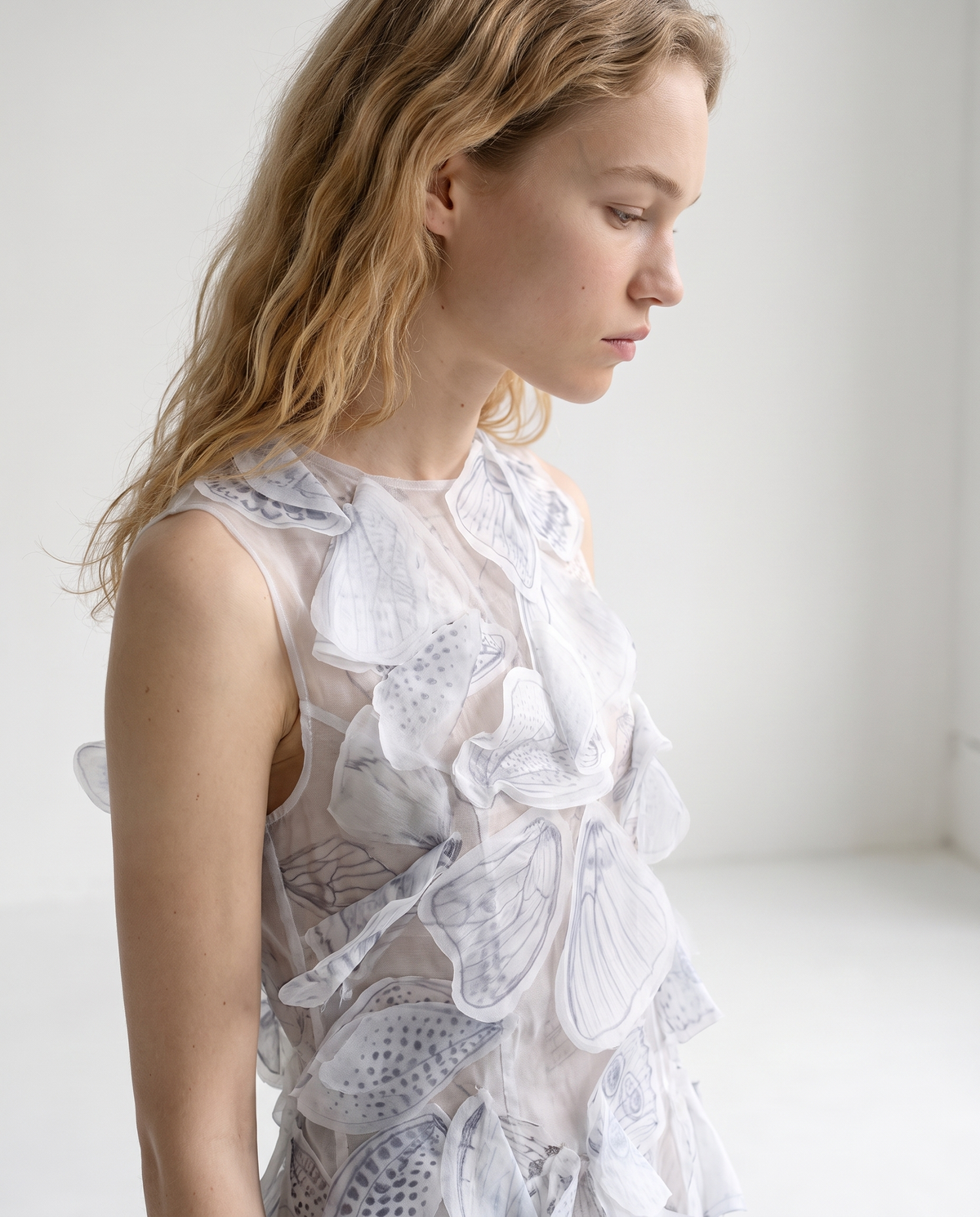 White top with organza butterflies