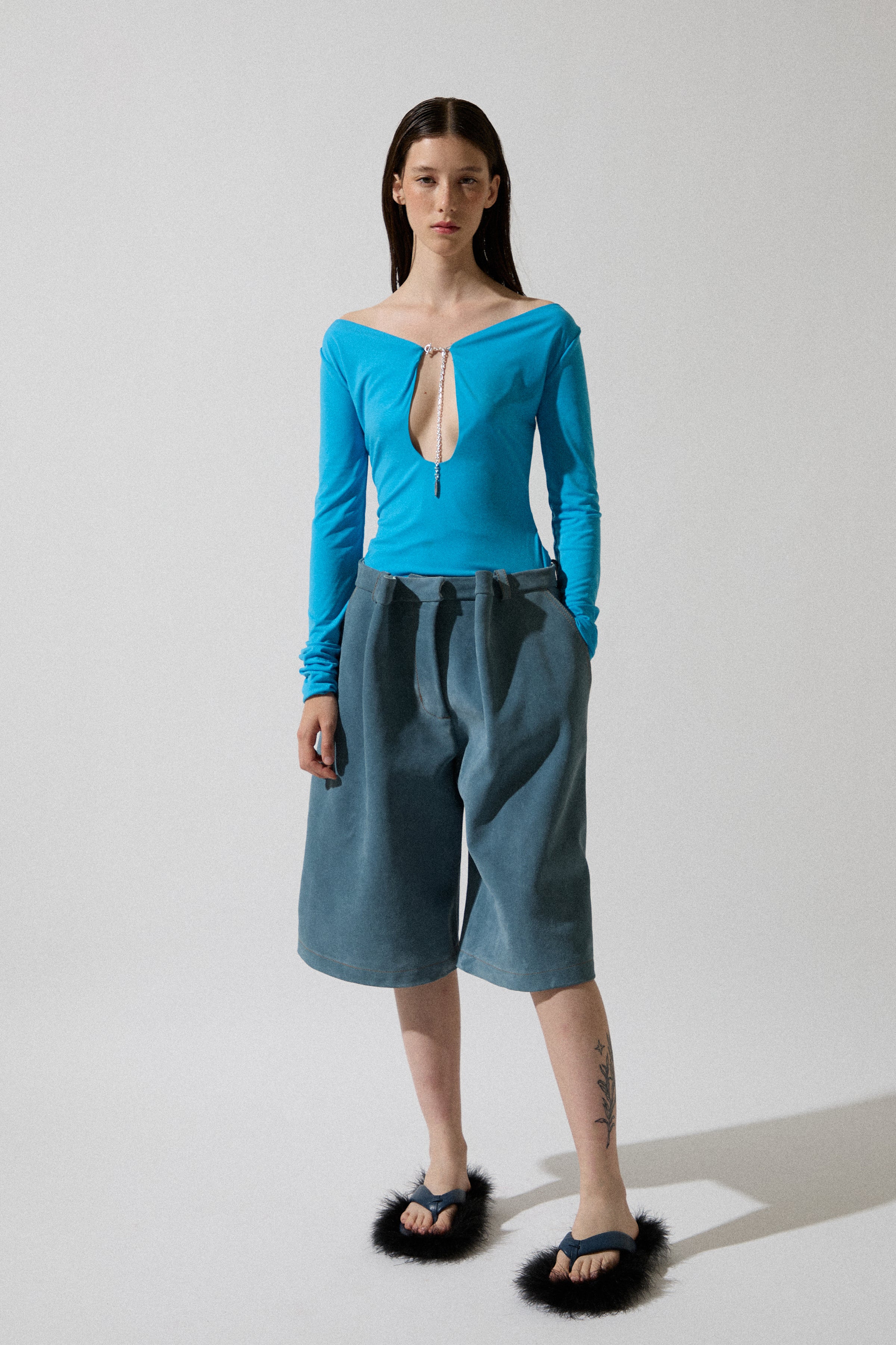 Blue Blouse With Chain Detail