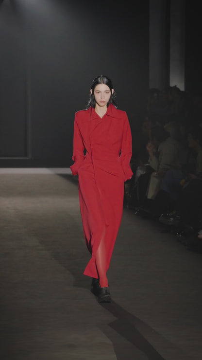 Red Crepe Straight Coat